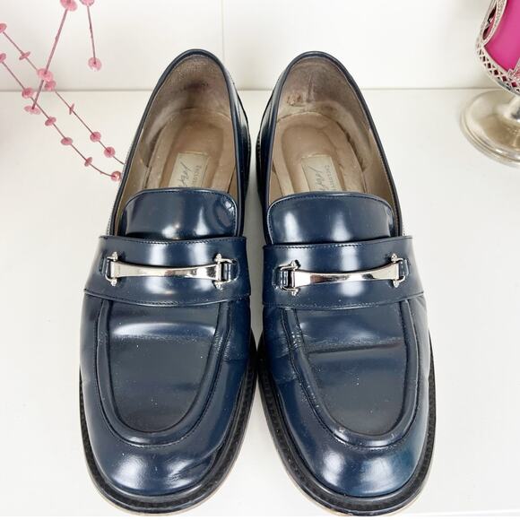 Vintage Lord & Taylor Navy Blue Leather Randy Slip On Penny Loafers Shoes Size 8 - Picture 3 of 12